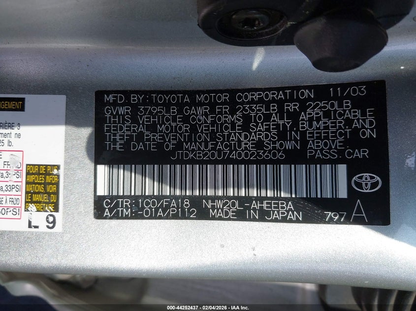 2004 Toyota Prius VIN: JTDKB20U740023606 Lot: 44252437