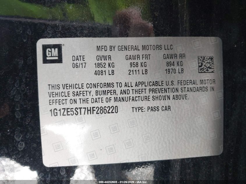 2017 Chevrolet Malibu 1Lt VIN: 1G1ZE5ST7HF286220 Lot: 44252605