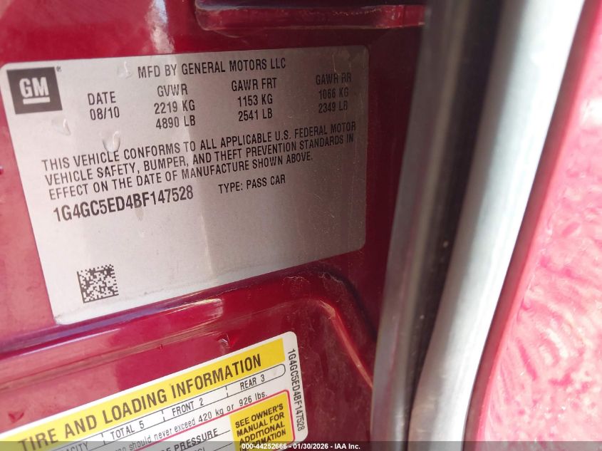 2011 Buick Lacrosse Cxl VIN: 1G4GC5ED4BF147528 Lot: 44252666