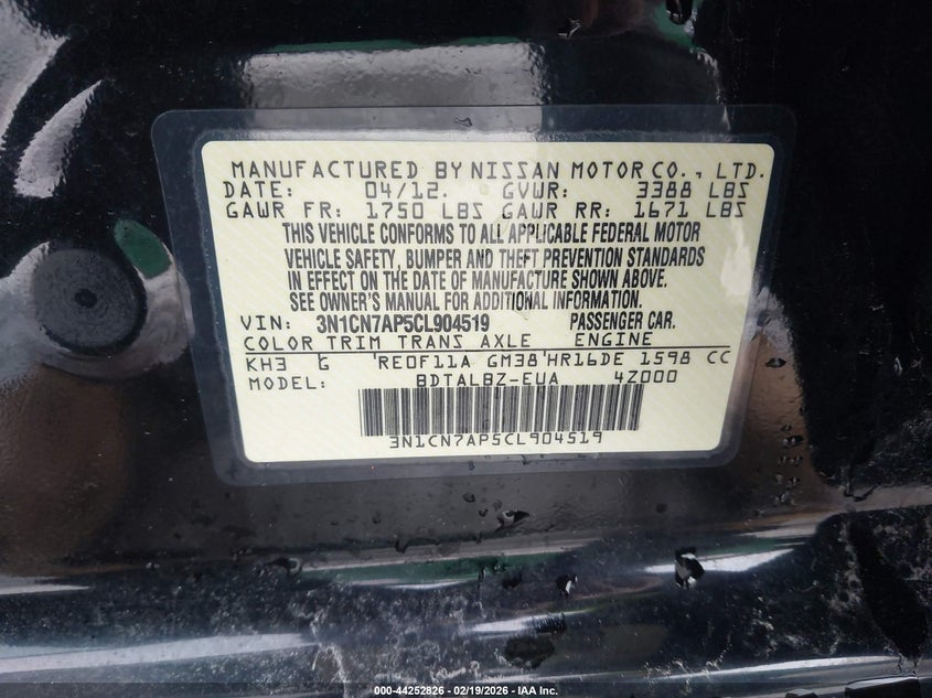 2012 NISSAN VERSA 1.6 SV · Фото 9