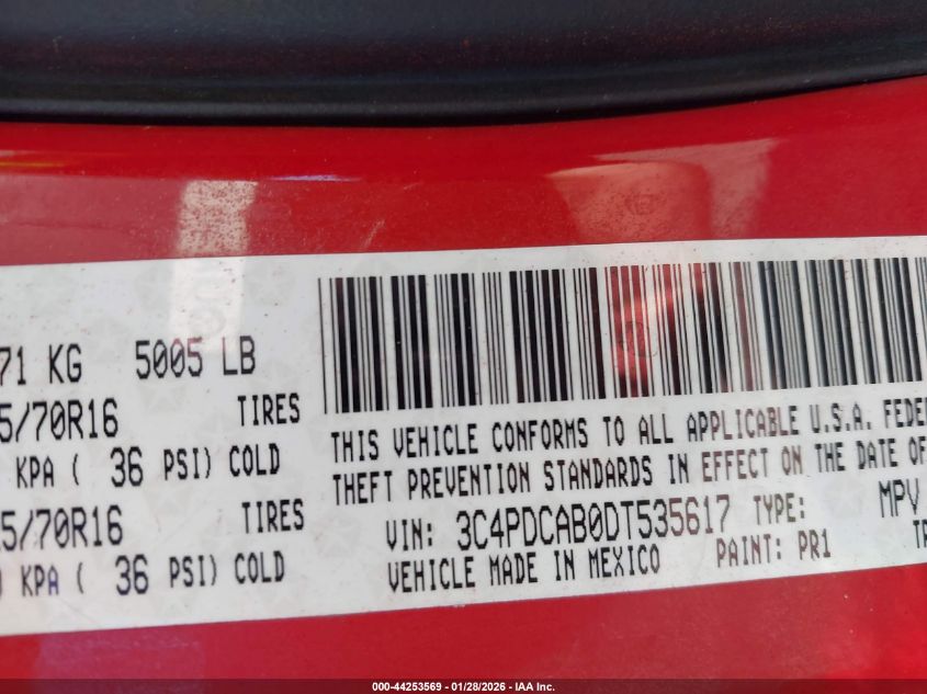 2013 Dodge Journey American Value Pkg VIN: 3C4PDCAB0DT535617 Lot: 44253569