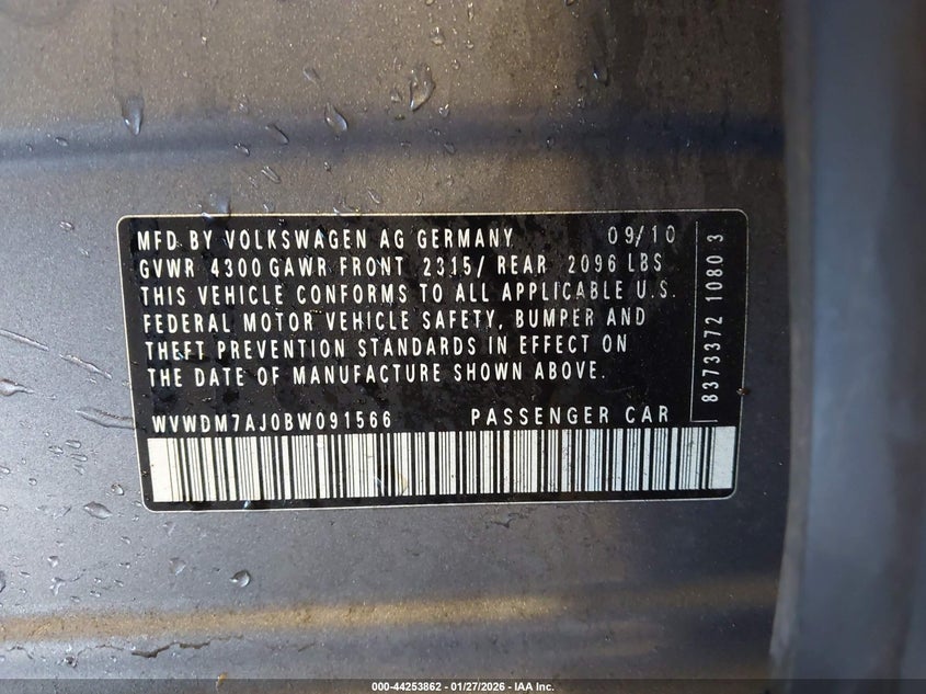 2011 Volkswagen Golf Tdi 4-Door VIN: WVWDM7AJ0BW091566 Lot: 44253862