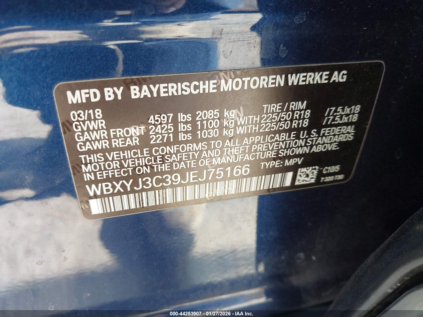 2018 BMW X2 Sdrive28I VIN: WBXYJ3C39JEJ75166 Lot: 44253907