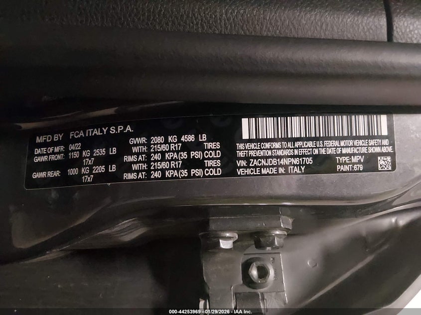 2022 JEEP RENEGADE 1.3L I-4 DI, VVT, TU(VIN: ZACNJDB14NPN61705