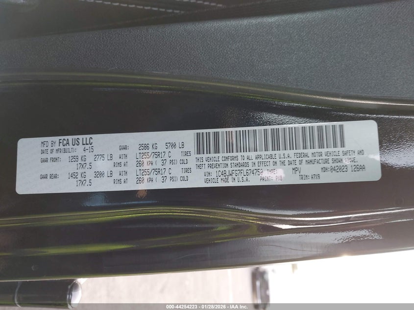 2015 Jeep Wrangler Unlimited Rubicon VIN: 1C4BJWFG7FL674750 Lot: 44254223