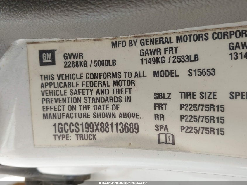 2008 Chevrolet Colorado Ls VIN: 1GCCS199X88113689 Lot: 44254578