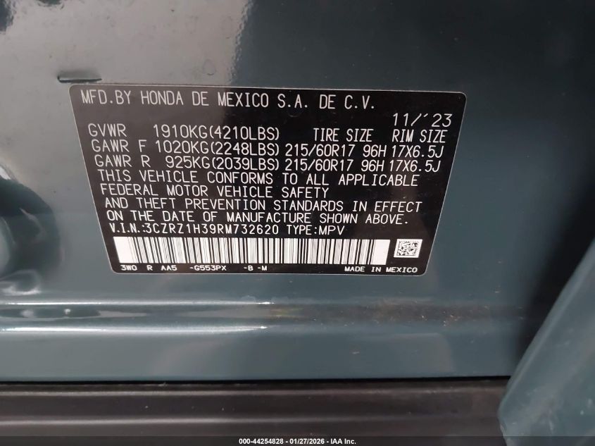 2024 Honda Hr-V 2Wd Lx VIN: 3CZRZ1H39RM732620 Lot: 44254828