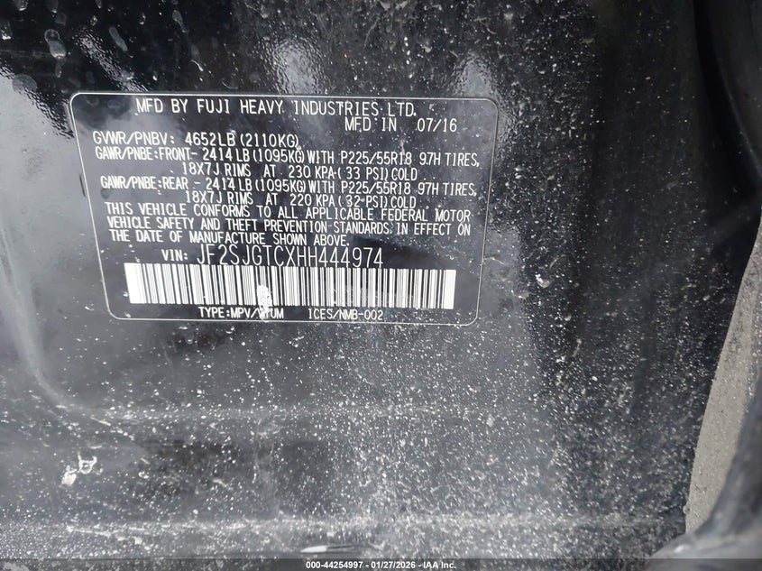 2017 Subaru Forester 2.0Xt Touring VIN: JF2SJGTCXHH444974 Lot: 44254997