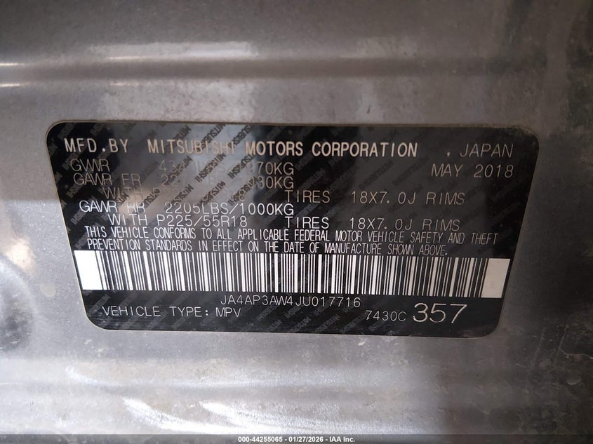 VIN JA4AP3AW4JU017716 2018 MITSUBISHI OUTLANDER SPORT 2.4 SE