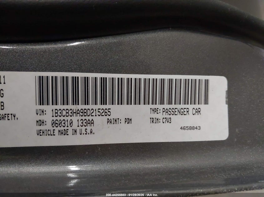 2011 Dodge Caliber Mainstreet VIN: 1B3CB3HA9BD215265 Lot: 44255503
