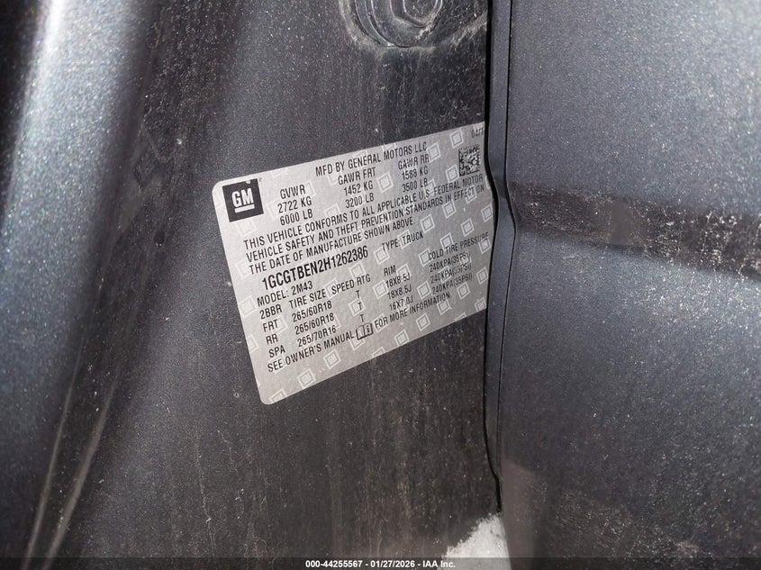 2017 Chevrolet Colorado Wt VIN: 1GCGTBEN2H1262386 Lot: 44255567