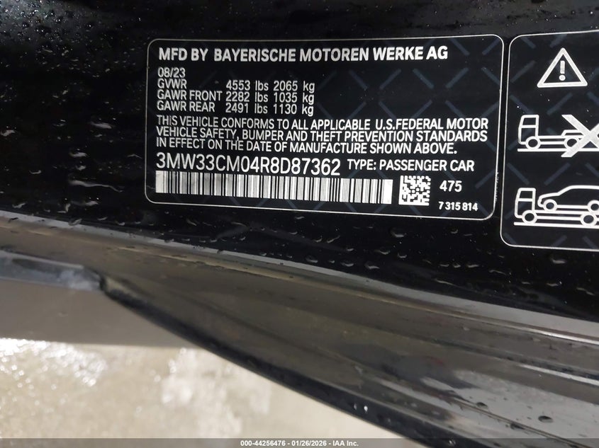 2024 BMW 230I xDrive VIN: 3MW33CM04R8D87362 Lot: 44256476