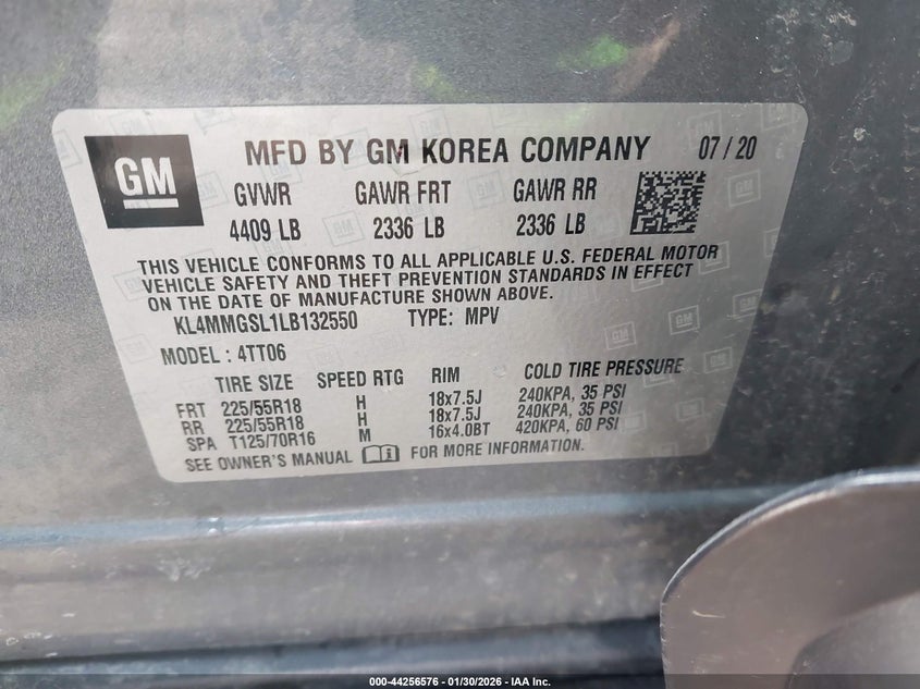 VIN KL4MMGSL1LB132550 2020 BUICK ENCORE GX AWD ESSENCE