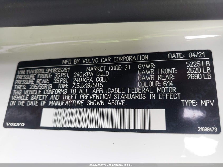 2021 Volvo Xc60 T5 Inscription VIN: YV4102DL9M1855281 Lot: 44256874