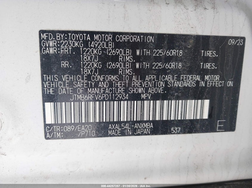 VIN JTMB6RFV6PD112934 2023 TOYOTA RAV4 HYBRID XLE PREMIUM