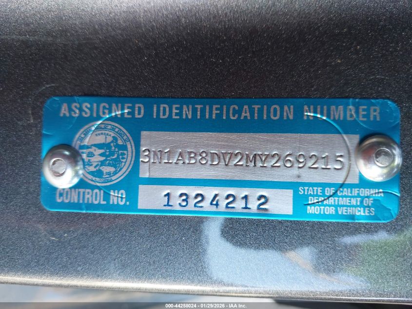 2021 Nissan Sentra Sr Xtronic Cvt VIN: 3N1AB8DV2MY269215 Lot: 44258024