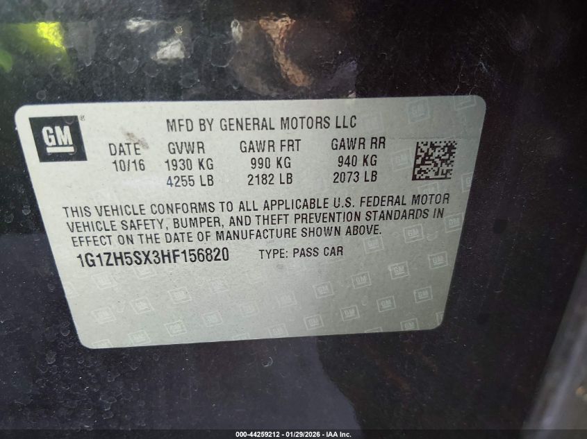 2017 Chevrolet Malibu Premier VIN: 1G1ZH5SX3HF156820 Lot: 44259212