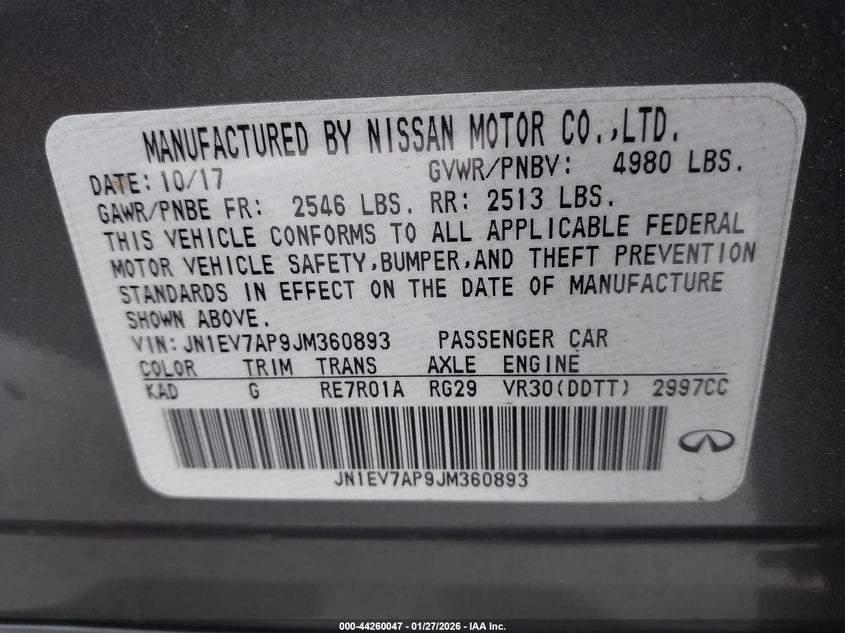 VIN JN1EV7AP9JM360893 2018 INFINITI Q50 3.0T SPORT