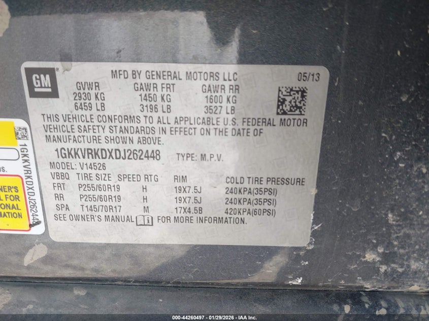 2013 GMC Acadia Slt-1 VIN: 1GKKVRKDXDJ262448 Lot: 44260497