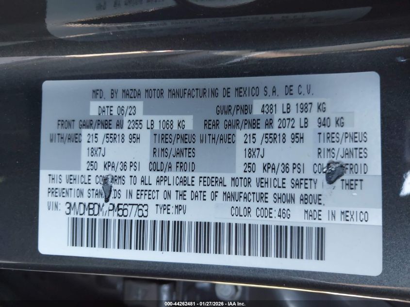 2023 Mazda Cx-30 2.5 S Premium VIN: 3MVDMBDM7PM567763 Lot: 44262481