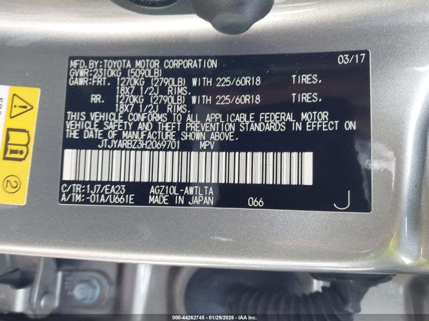 2017 Lexus Nx 200T VIN: JTJYARBZ3H2069701 Lot: 44262745