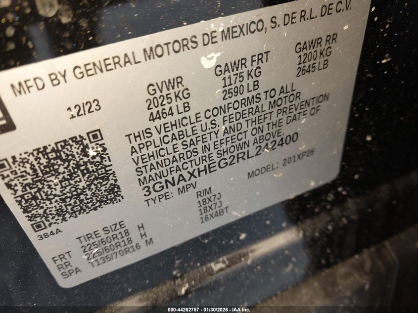 VIN 3GNAXHEG2RL242400 2024 CHEVROLET EQUINOX FWD LS