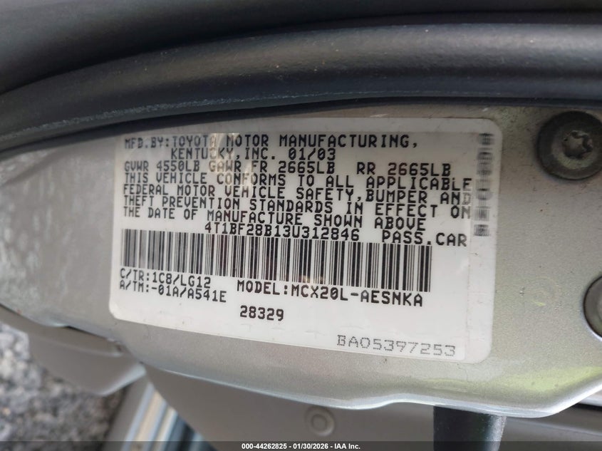 2003 Toyota Avalon Xl VIN: 4T1BF28B13U312846 Lot: 44262825