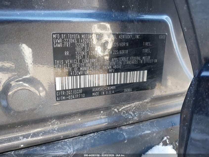 VIN 4T3EWRFV9LU003510 2020 TOYOTA RAV4 HYBRID XSE