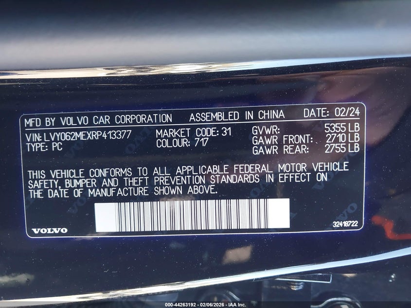 2024 Volvo S90 B6 Plus VIN: LVY062MEXRP413377 Lot: 44263192