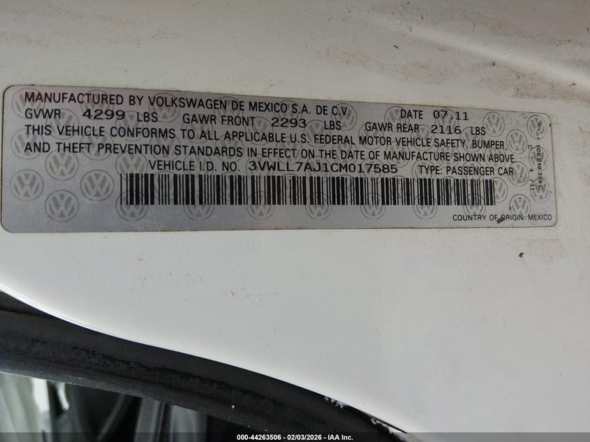2012 Volkswagen Jetta 2.0 2.0L Tdi white Lot 111044263506 Vin 3VWLL7AJ1CM017585