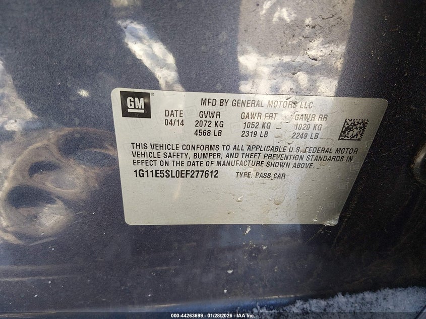 2014 Chevrolet Malibu 2Lt VIN: 1G11E5SL0EF277612 Lot: 44263699
