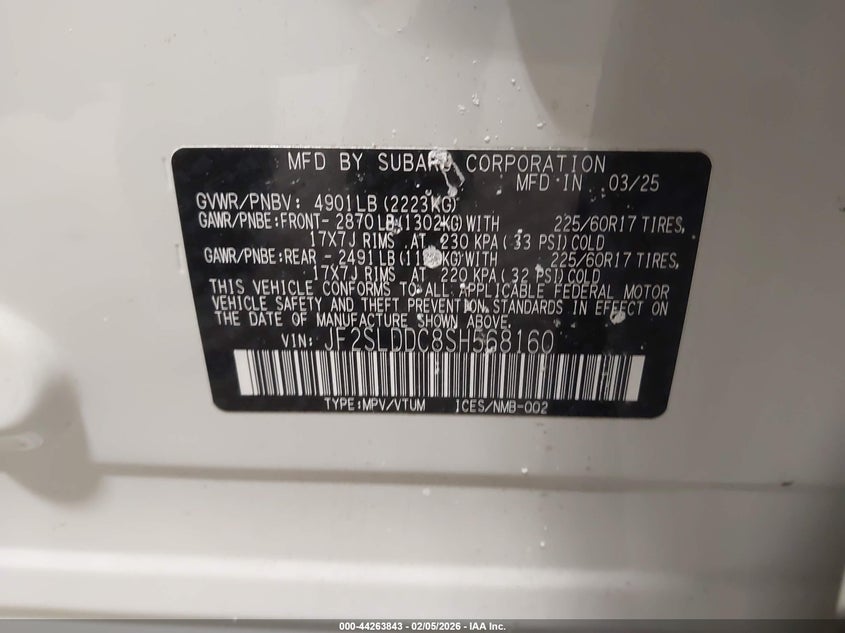 2025 Subaru Forester Premium VIN: JF2SLDDC8SH568160 Lot: 44263843