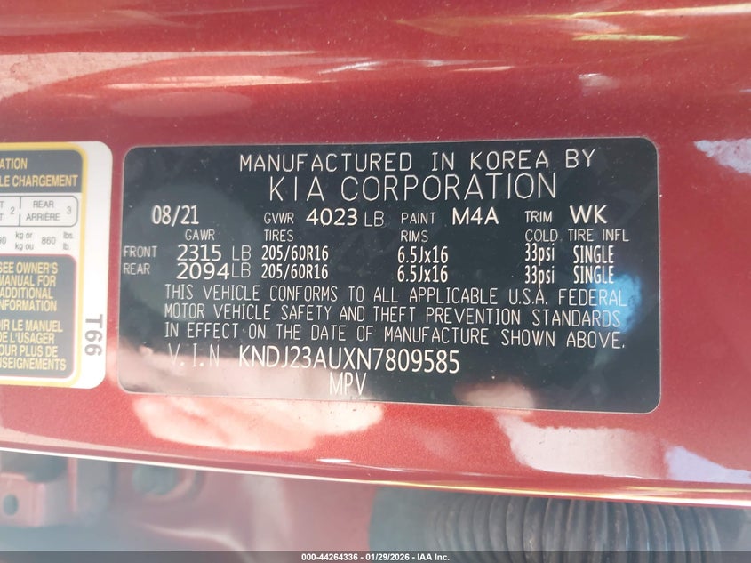 2022 Kia Soul Lx VIN: KNDJ23AUXN7809585 Lot: 44264336