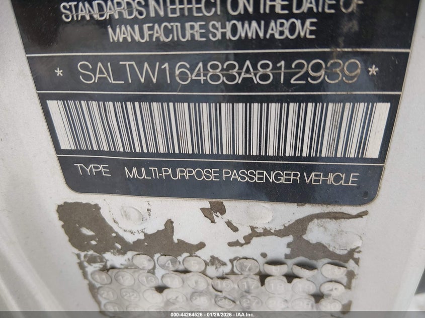 2003 Land Rover Discovery Se VIN: SALTW16483A812939 Lot: 44264526