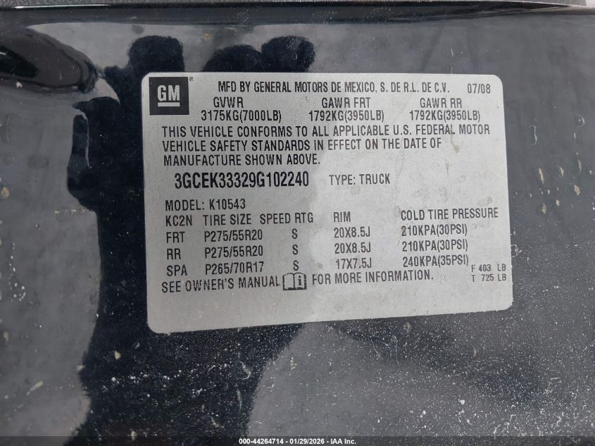 2009 Chevrolet Silverado 1500 Ltz VIN: 3GCEK33329G102240 Lot: 44264714