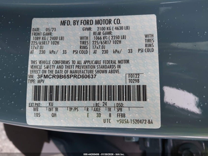 VIN 3FMCR9B65PRD60637 2023 FORD BRONCO SPORT BIG BEND