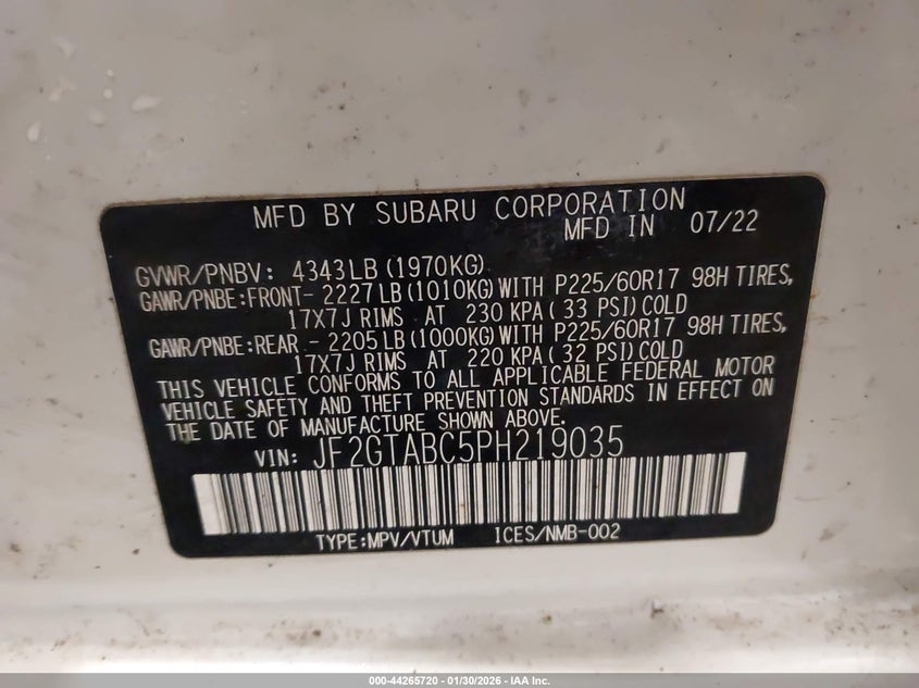 2023 SUBARU CROSSTREK VIN: JF2GTABC5PH219035
