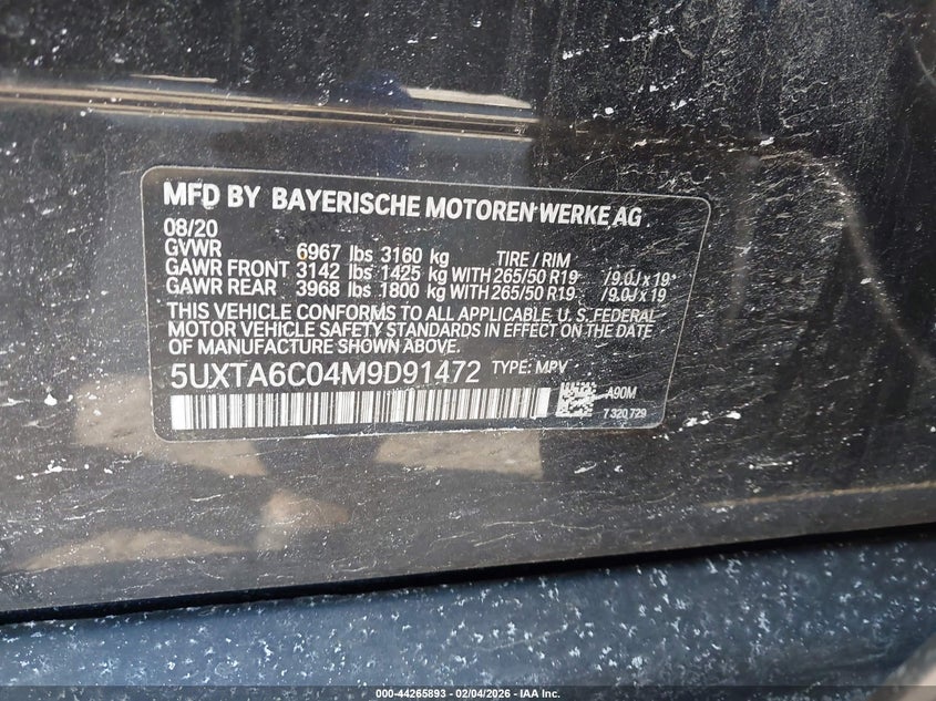 2021 BMW X5 Phev xDrive45E VIN: 5UXTA6C04M9D91472 Lot: 44265893