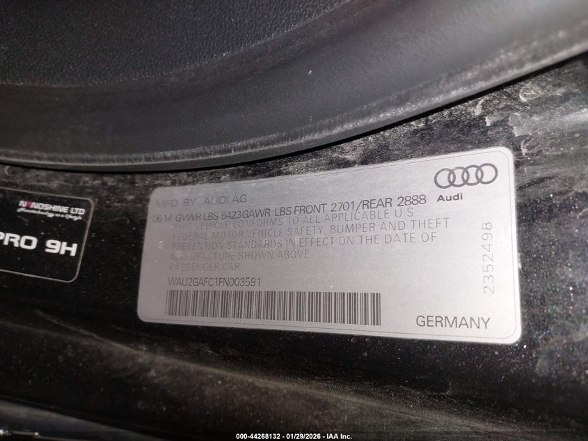 2015 Audi A7 3.0T Premium Plus VIN: WAU2GAFC1FN003591 Lot: 44268132