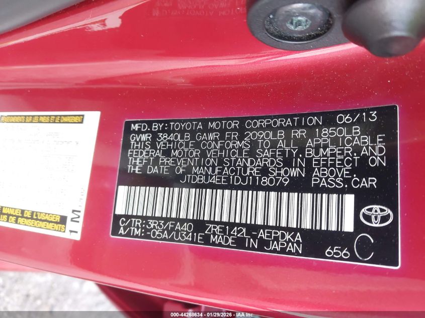 2013 Toyota Corolla L VIN: JTDBU4EE1DJ118079 Lot: 44268634