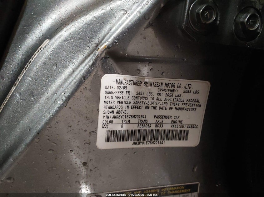 2006 Infiniti M45 Sport VIN: JNKBY01E76M201941 Lot: 44269184