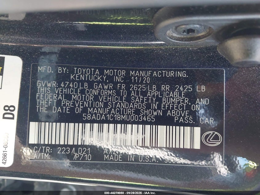2021 LEXUS ES SEDAN 2.5L 4