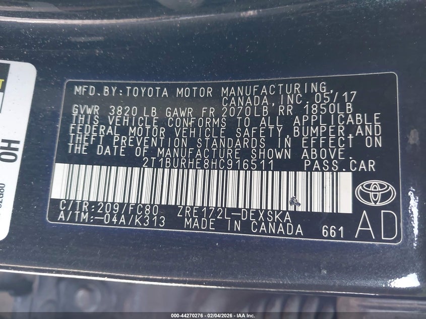 2017 Toyota Corolla 1.8 Se black Lot 111044270276 Vin 2T1BURHE8HC916511