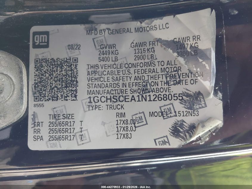 2022 Chevrolet Colorado 2Wd Long Box Lt VIN: 1GCHSCEA1N1268055 Lot: 44270933