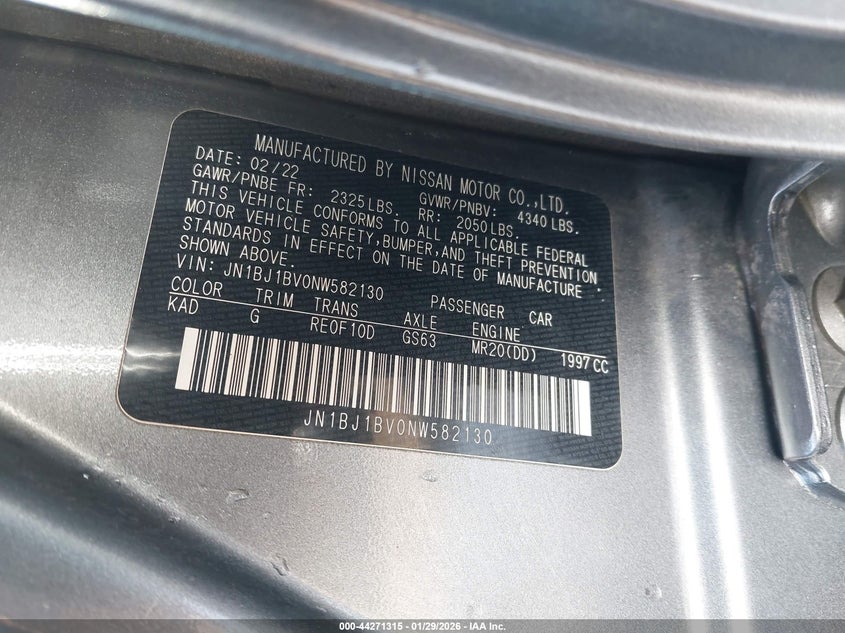 2022 Nissan Rogue Sport Sv Fwd Xtronic Cvt VIN: JN1BJ1BV0NW582130 Lot: 44271315