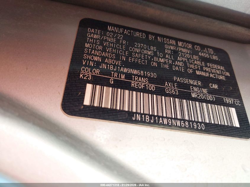 2022 Nissan Rogue Sport S Awd Xtronic Cvt VIN: JN1BJ1AW9NW681930 Lot: 44271318
