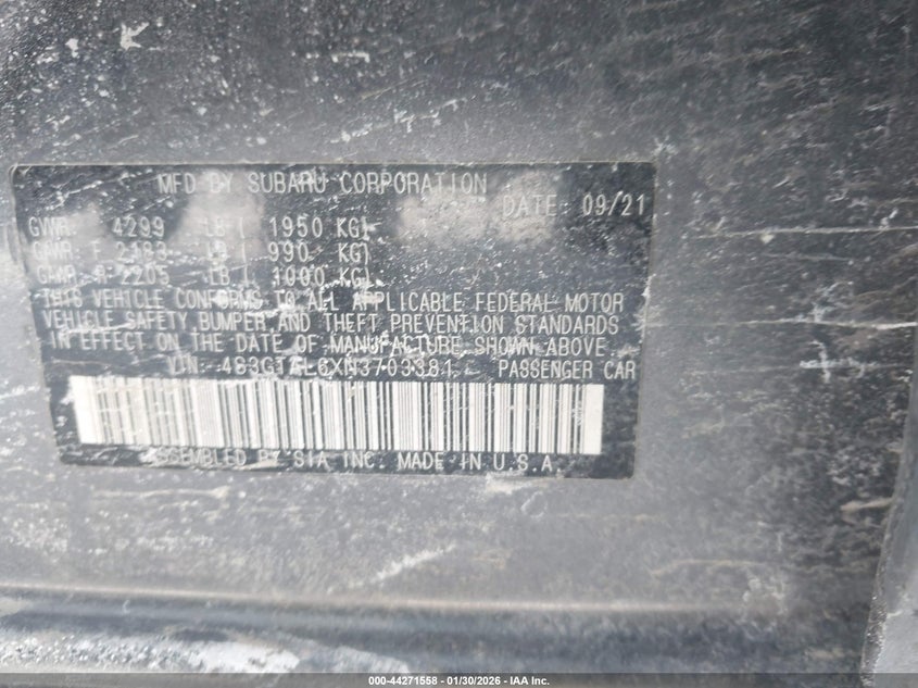 2022 Subaru Impreza Sport 5-Door VIN: 4S3GTAL6XN3703381 Lot: 44271558