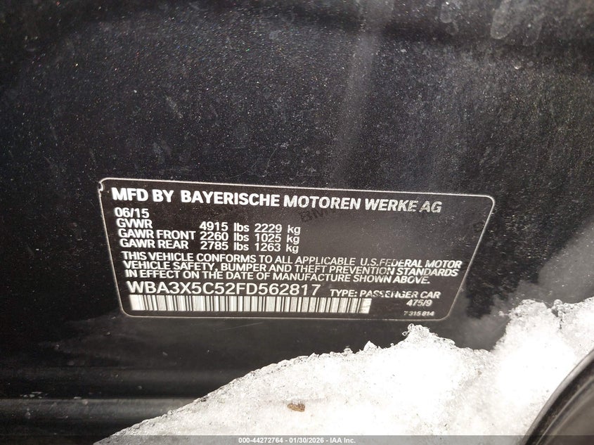 2015 BMW 328I Gran Turismo xDrive VIN: WBA3X5C52FD562817 Lot: 44272764