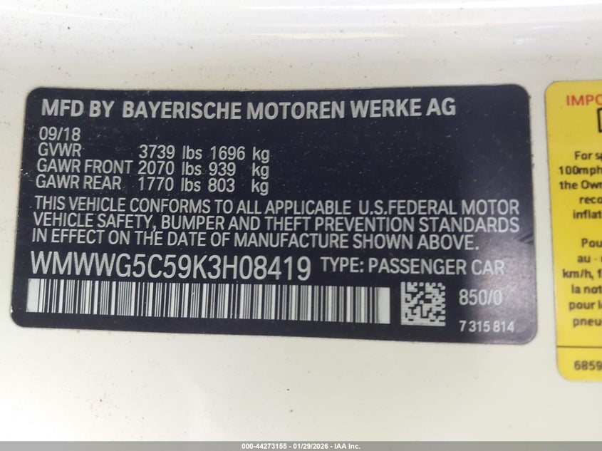 2019 Mini Convertible Cooper VIN: WMWWG5C59K3H08419 Lot: 44273155