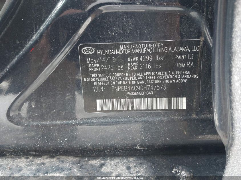 2013 Hyundai Sonata Gls VIN: 5NPEB4AC9DH747573 Lot: 44273219